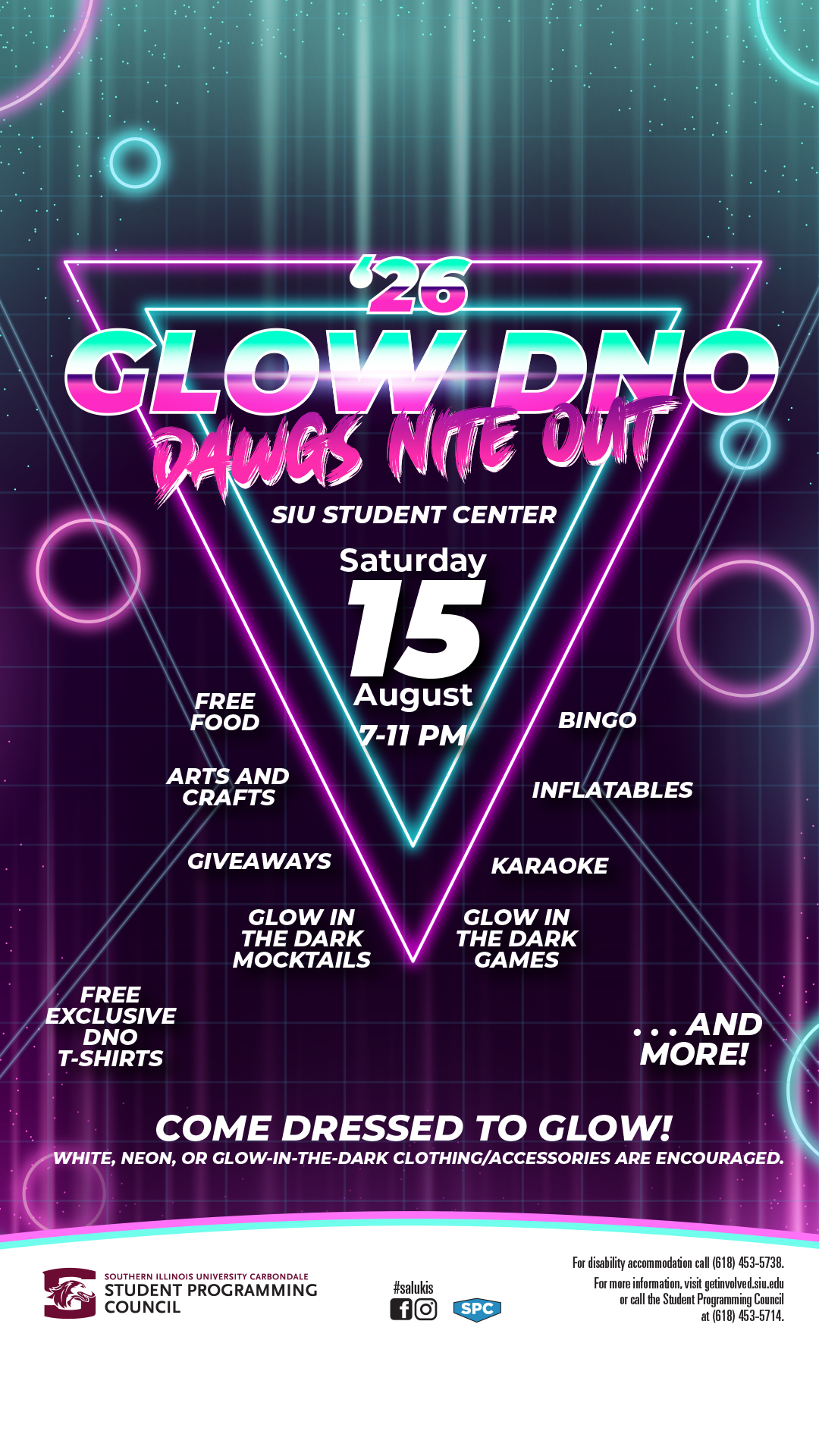 Glow Dno Dawgs Nite Out, August 15 7-11 P.M. at the Student center