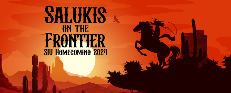 salukis on the frontier homecoming theme flyer 2024